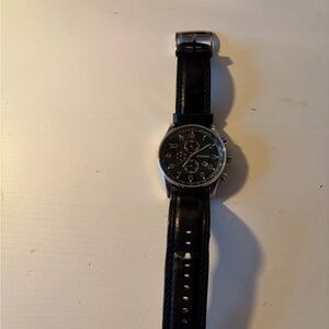 Fossil Black Leather Chronograph with Silver Case 🪩♻️